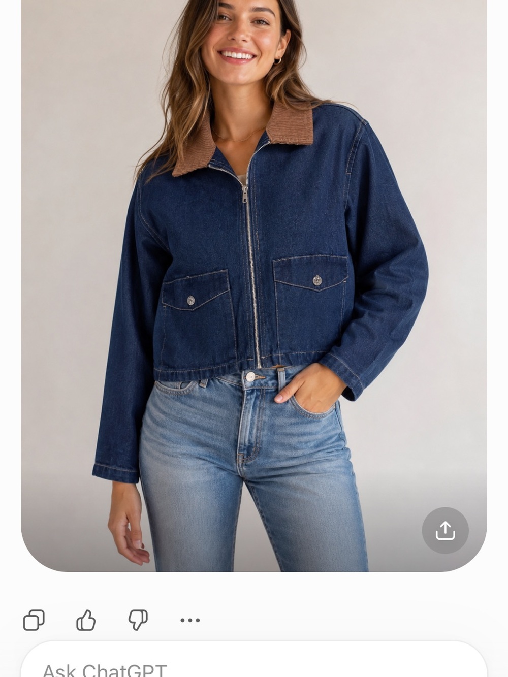 Madden Girl Dark Blue Denim Jacket with Brown Collar